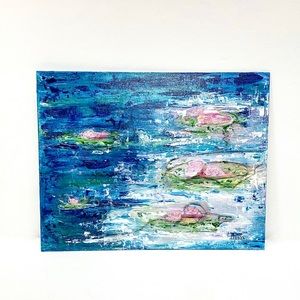 Original “Water Lilies” Acrylic Abstract Art on 11 x 14 Canvas Panel